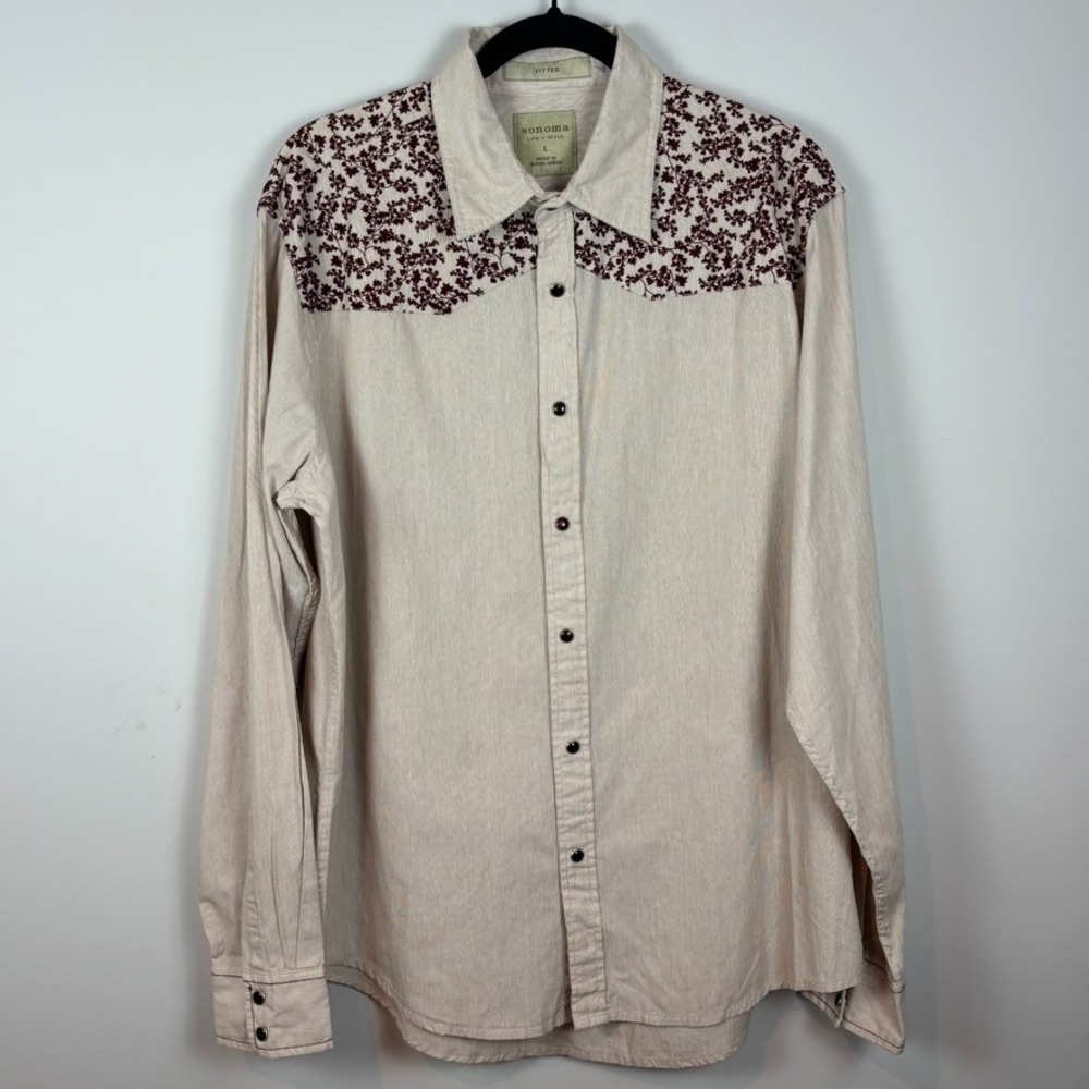 Sonoma Womens Red Pearl Snap Floral Embroidered Western Shirt Large 2009 Cowgirl